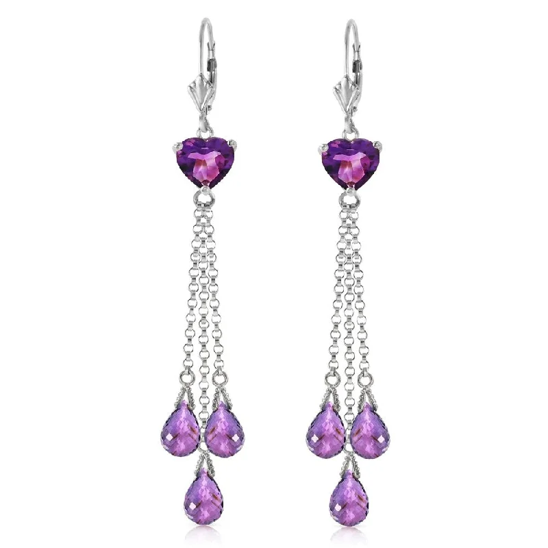 9.5 Carat 14K Solid White Gold Chandelier Earrings Briolette Amethyst