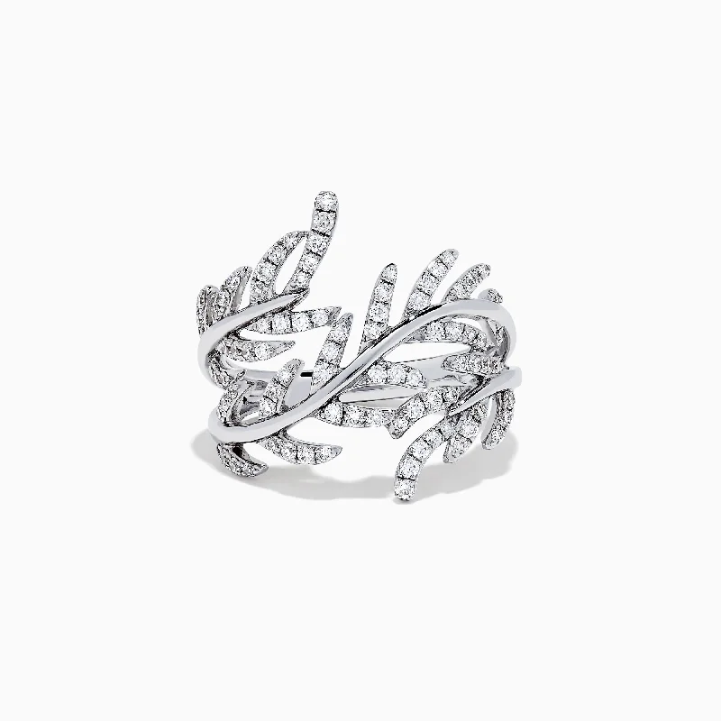 Pave Classica 14K White Gold Diamond Wrapped Leaf Ring, 0.62 TCW