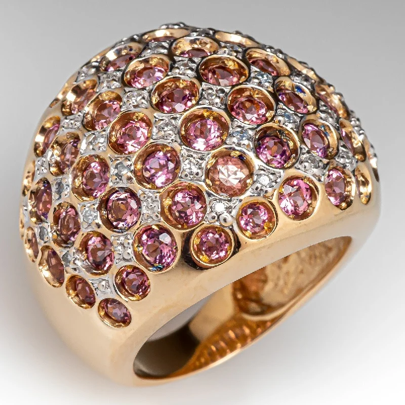 Beautiful Golden Plating Pink Tourmaline Cocktail Ring In Sterling Silver