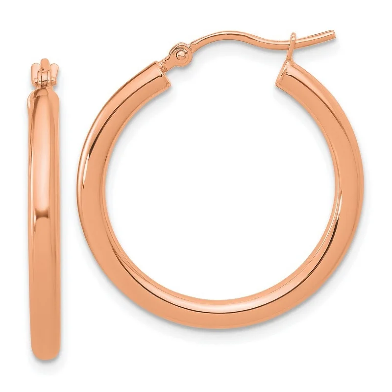 Curata 14k Rose Gold Polished Lightweight Tube Hoop Earrings - 2.5mm