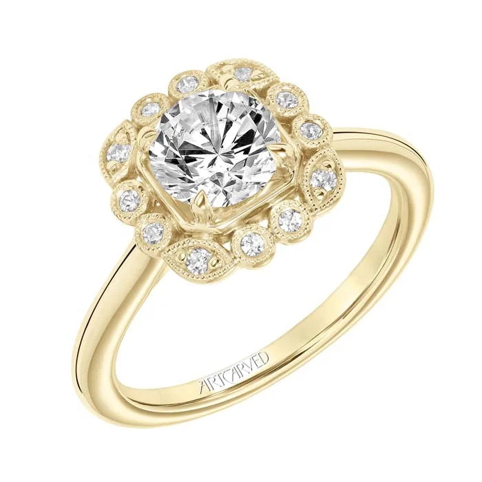 ArtCarved "Mabel" Scalloped Halo Engagement Ring Semi-Mounting in 14K Yellow Gold