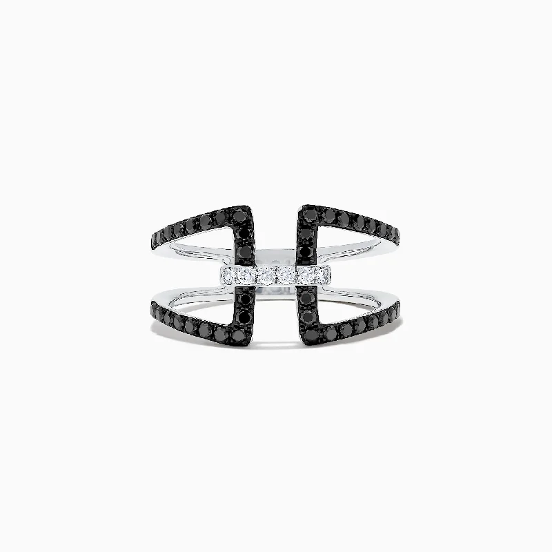 14K White Gold Black and White Diamond Ring, 0.49 TCW