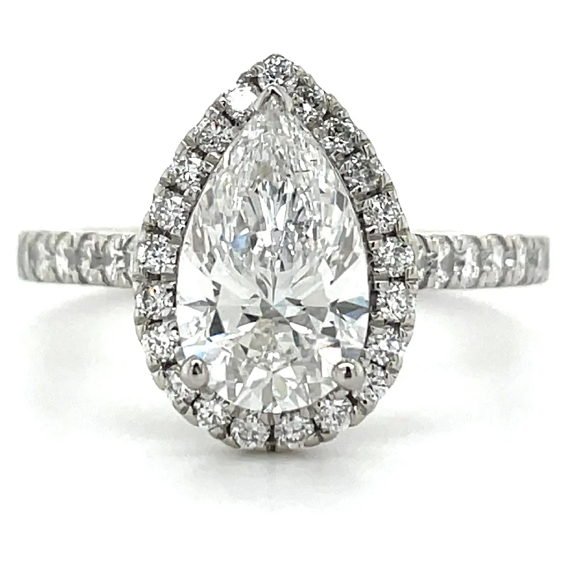 Aubrey - Platinum 2.06ct Laboratory Grown Pear Cut Diamond Halo Engagement Ring