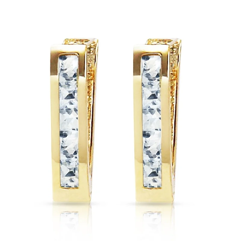 0.85 Carat 14K Solid Gold Oval Huggie Earrings Aquamarine