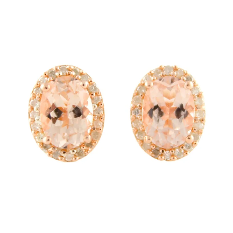 Rose Gold over Silver Morganite and 1/6ct TDW Diamond Stud Earrings