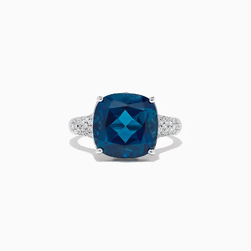 Ocean Bleu 14K Gold London Blue Topaz and Diamond Ring, 8.69 TCW