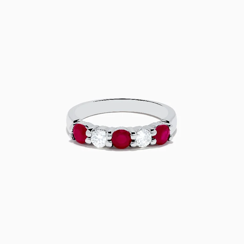 14K White Gold Ruby and Diamond Stacking Band, 1.14 TCW