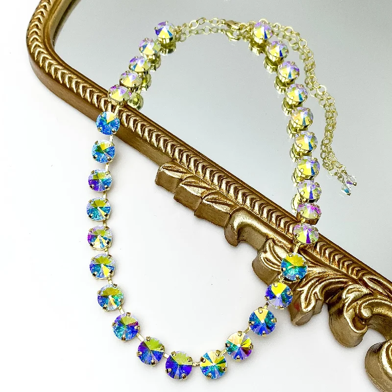 Sorrelli | Mara Crystal Statement Necklace in Bright Gold Tone and Aurora Borealis