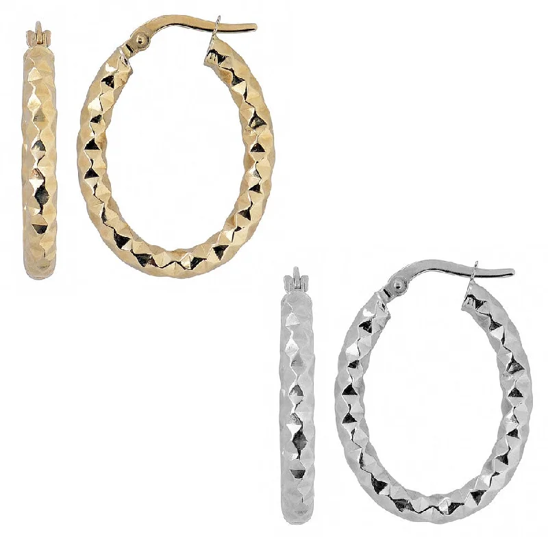 Fremada 10k Gold 3-mm Diamond-cut Oval Hoop Earrings