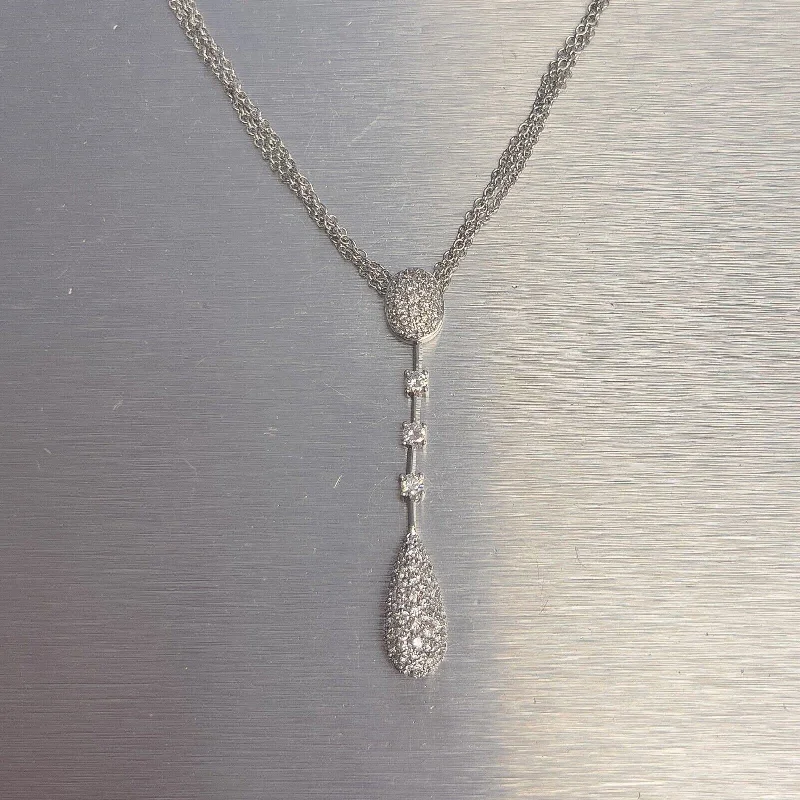 14k White Gold Pave Diamond Teardrop Pendant Necklace 1.25ctw G VS1 11.7g 18"