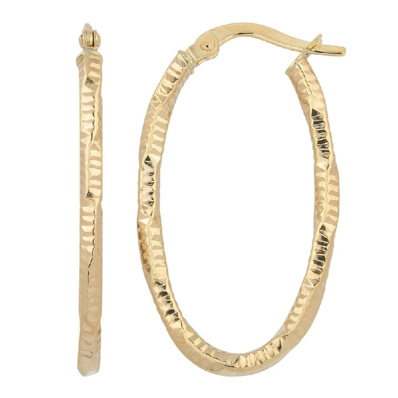 Fremada 10k Yellow Gold Textured Oval Hoop Earrings