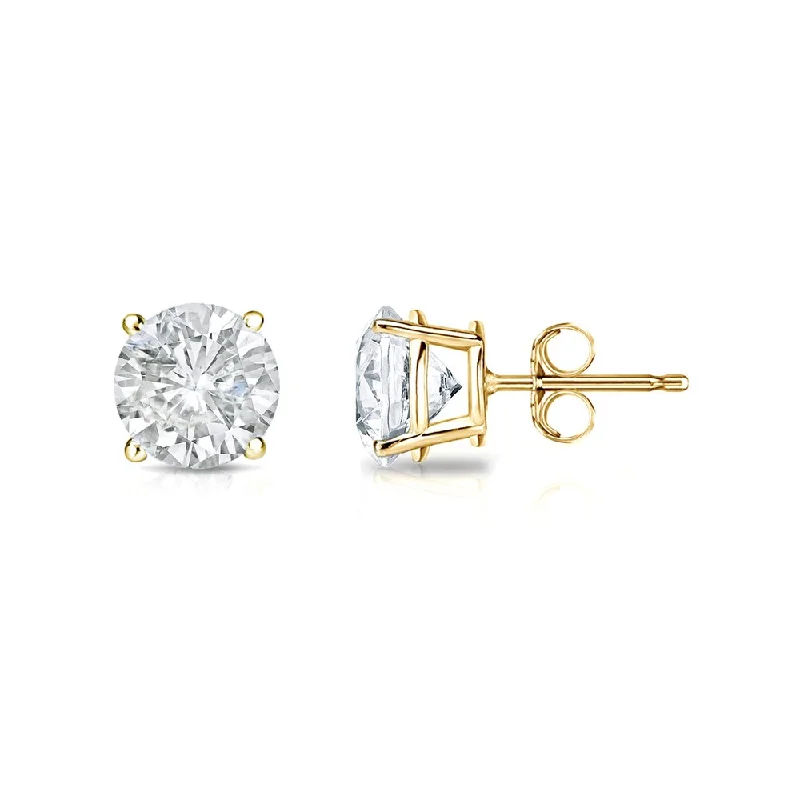 14k Gold Round 1/2ct TW Clarity Enhanced Diamond Stud Earrings by Auriya - White J-K