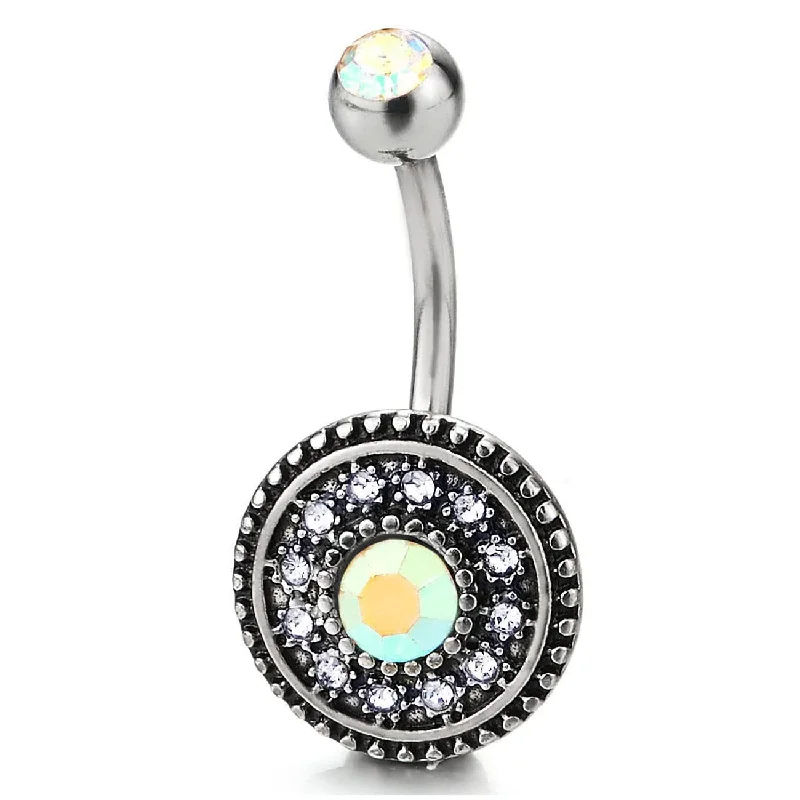 Surgical Steel Belly Button Ring Body Piercing Ring Navel Ring Vintage Circle of Cubic Zirconia