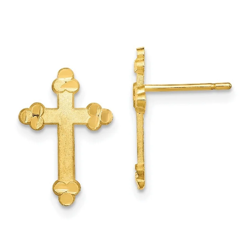 Curata 10k Yellow Gold 16x11mm Satin Post Budded Cross Earrings