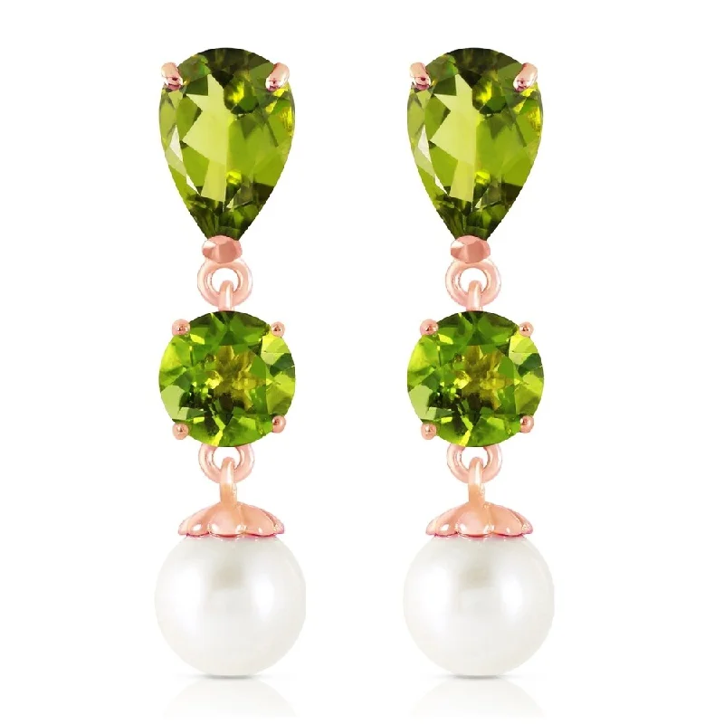 10.5 CTW 14K Solid Rose Gold Chandelier Earrings Peridot pearl