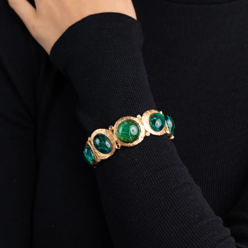 Flawed Emerald Cabochon Hinged Bangle