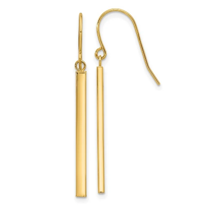 Curata 14k Yellow Gold 41.3x1.5mm Polished Bar Dangle Hook Earrings