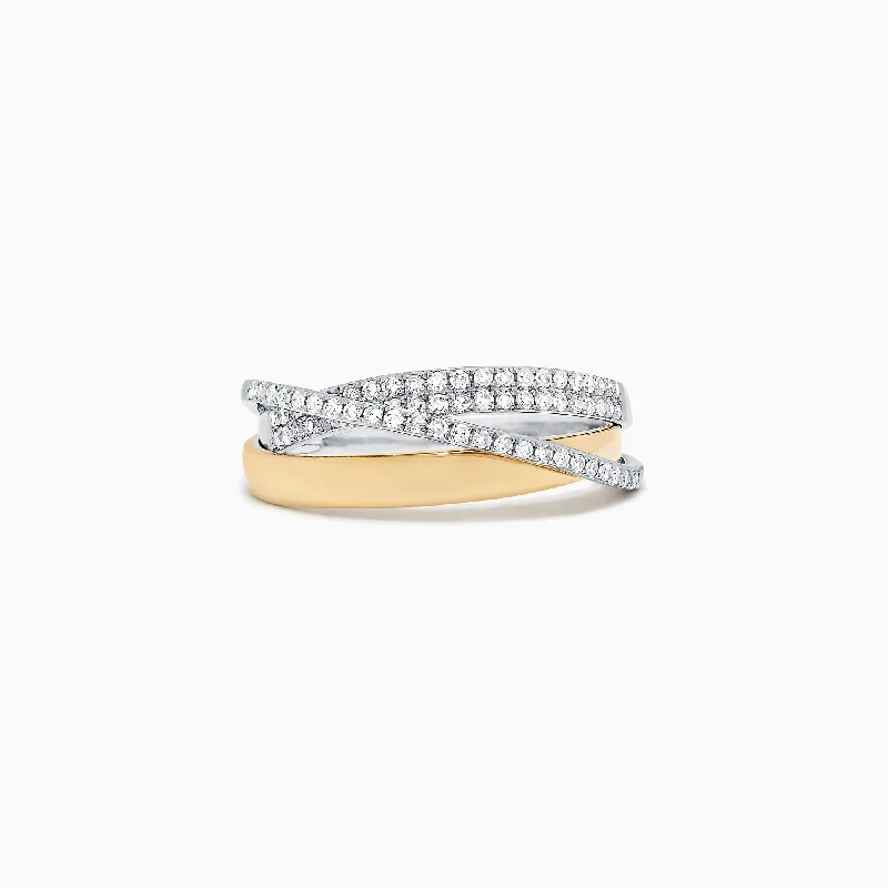 Duo 14K Two Tone Gold Diamond Crossover Ring, 0.31 TCW