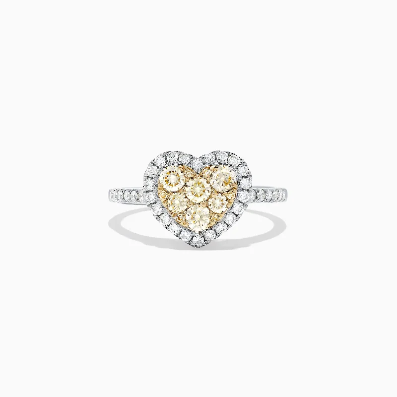 Canare 14K Two Tone Gold Heart Shaped Yellow Diamond Heart Ring, 0.77 TCW