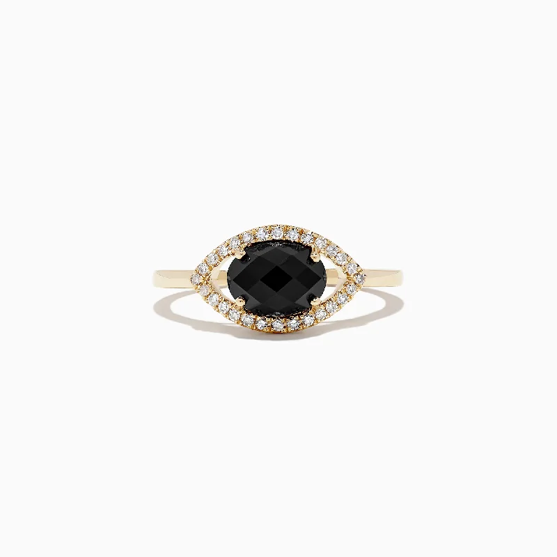 Novelty 14K Yellow Gold Onyx and Diamond Evil Eye Ring, 1.56 TCW