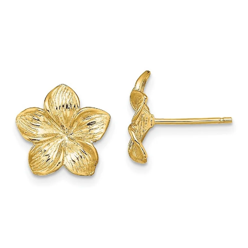 Curata 14k Yellow Gold Single Flower Post Earrings - Plumeria 11.5x11.5mm