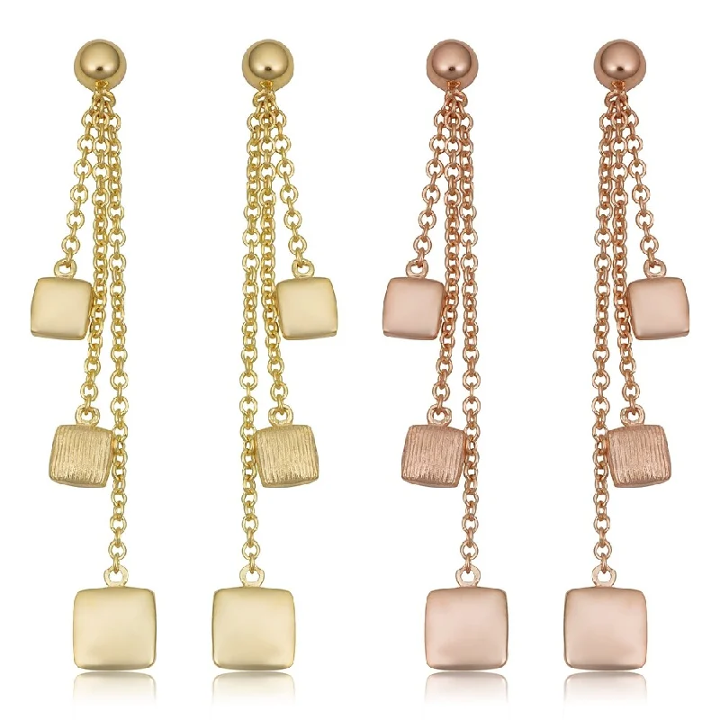 14k Yellow or Rose Gold Polished Textured Square Drop earrings