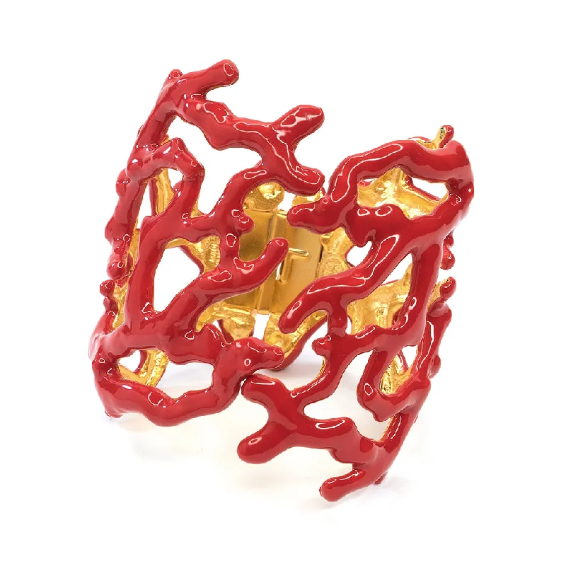 Red Enamel Coral Branch Cuff