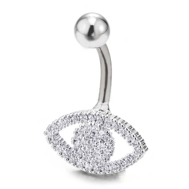 Cubic Zirconia Pave Evil Eye Belly Chain Belly Button Ring Body Jewelry Piercing Navel Ring