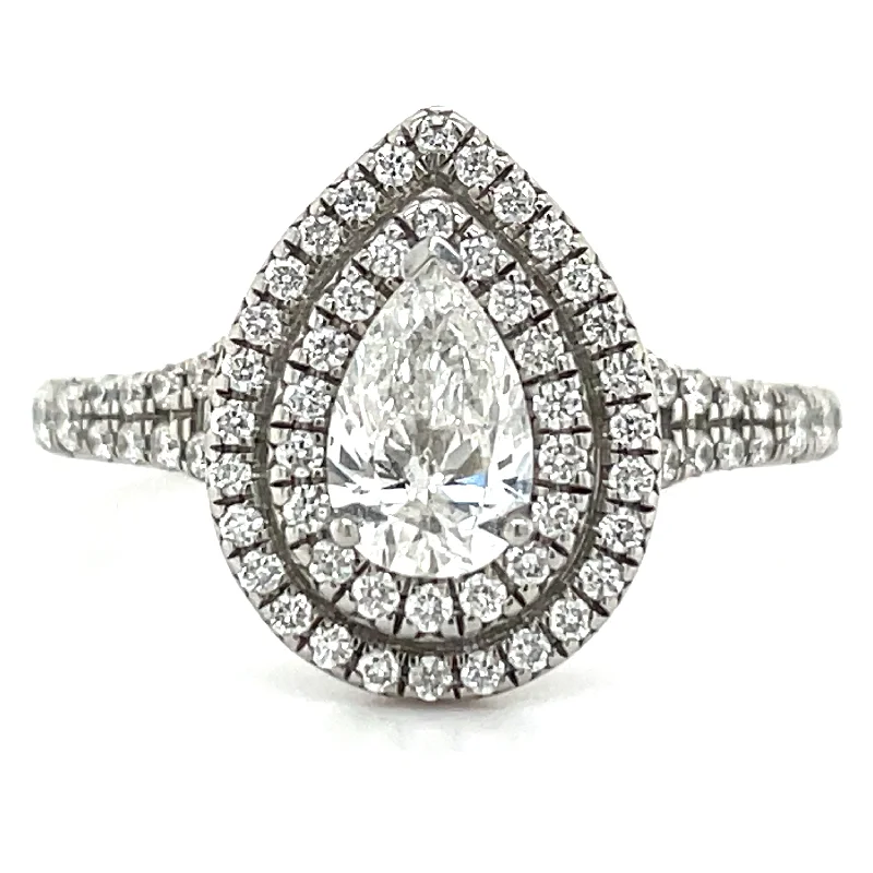 Beth - Platinum Double Halo Pear Earth Grown Diamond Engagement Ring