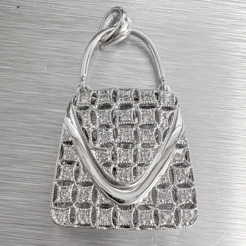 18k White Gold Diamond Purse Pocket Book Pendant 0.20ctw 3.9g