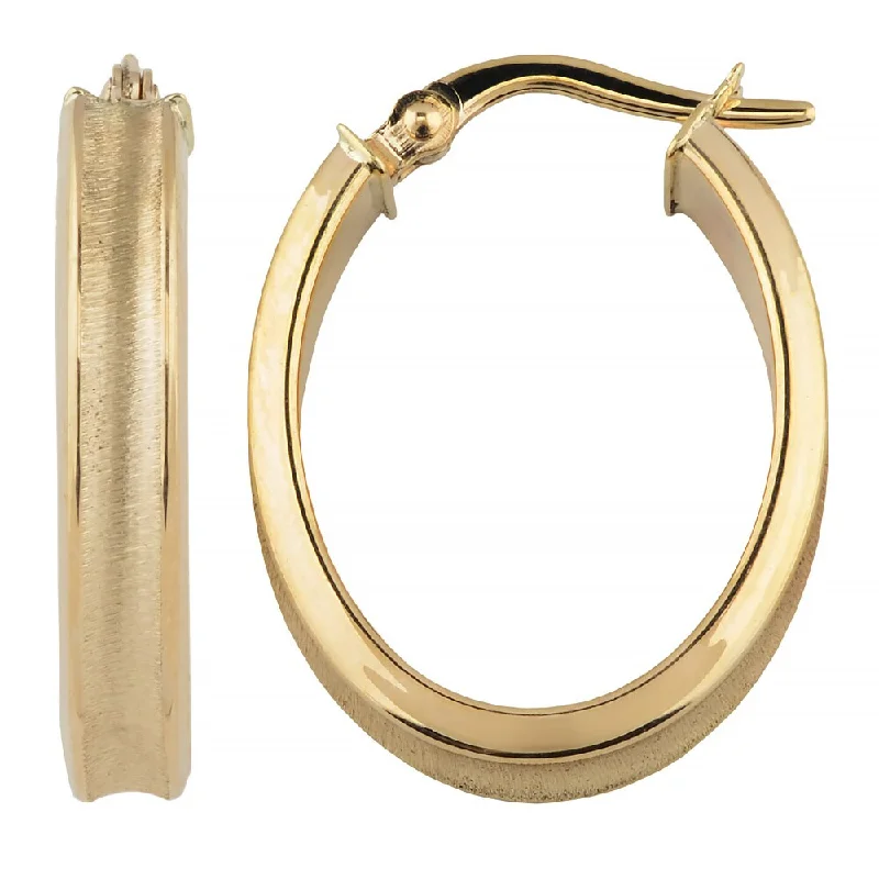 Fremada 10k Yellow Gold High Polish and Satin Finish Oval Hoop Earrings