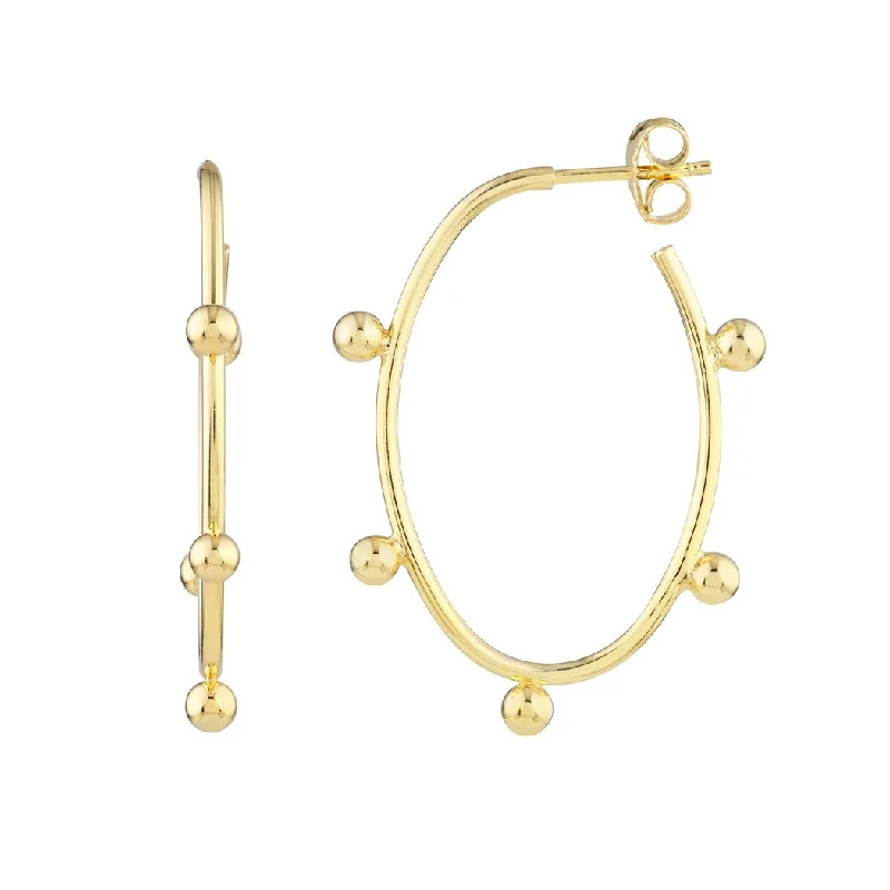 Curata 14k Yellow Gold 28mm Oval Wire Hoop Earrings - With 3mm Beads