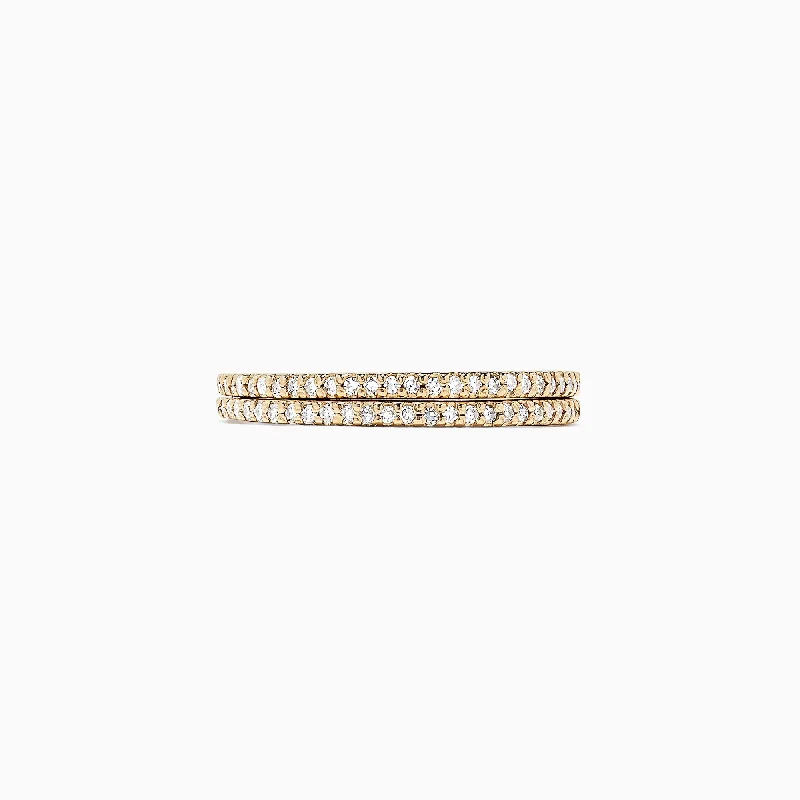 D'Oro 14K Yellow Gold Diamond Double Band Ring, 0.36 TCW