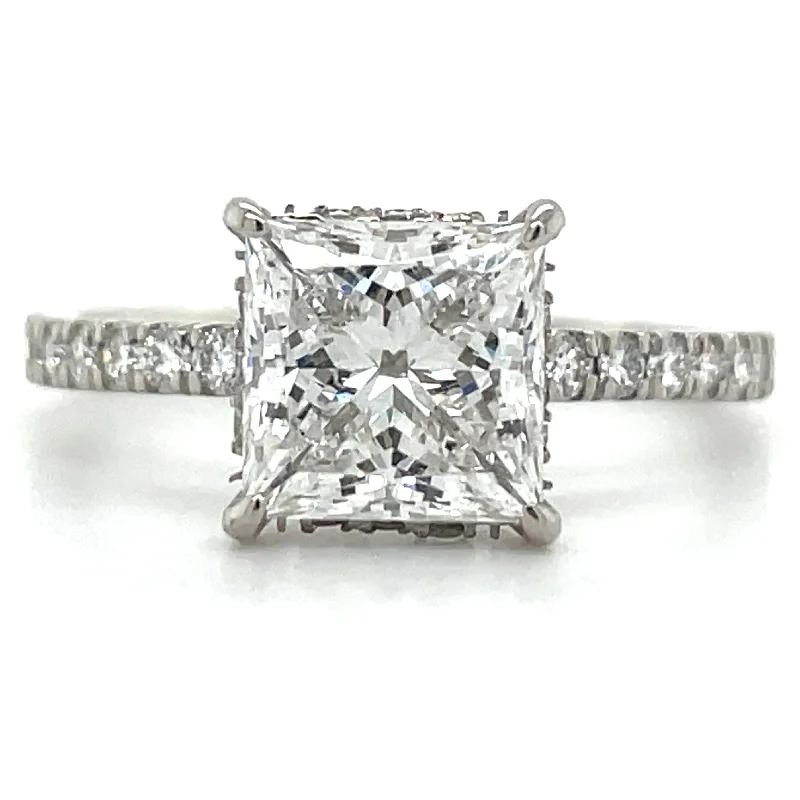 Laurell - Platinum 2.42ct Princess Cut Laboratory Grown Solitaire Engagement Ring With Hidden Halo & Stone Set Shoulders