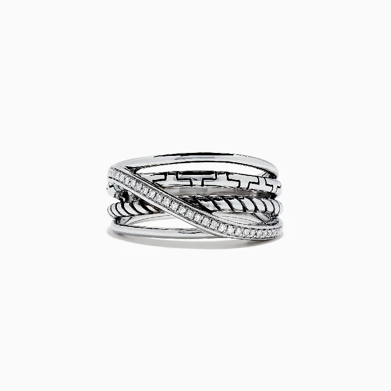 925 Sterling Silver Diamond Crossover Ring, 0.08 TCW