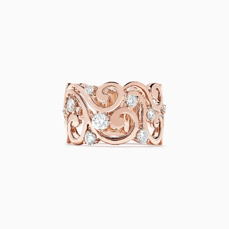 Pave Rose 14K Rose Gold Filigree Diamond Ring, 0.56 TCW