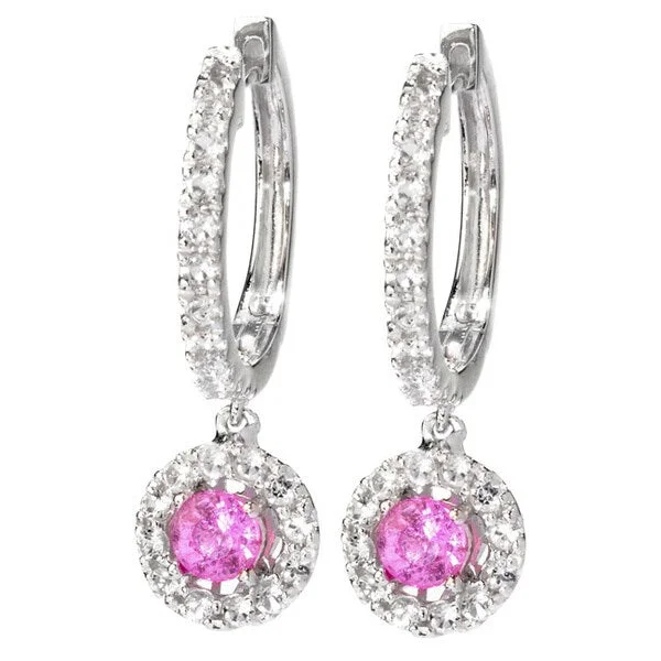 Sterling Silver Pink Sapphire and White Topaz Dangling Earrings