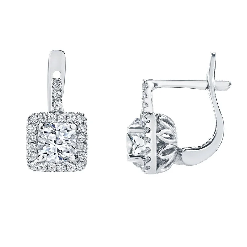 14k Gold Cushion-Cut 2 2/5ct TDW Diamond Halo Dangle Earrings by Auriya (H-1, SI1-SI2)